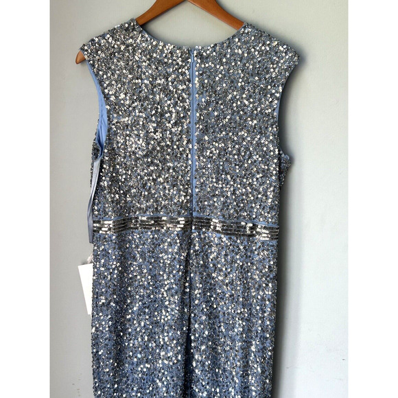 Mac Duggal 5489 Cap Sleeve Sequined High Slit Gown Beaded Blue Ombre Size 12 NWT - Picture 8 of 14